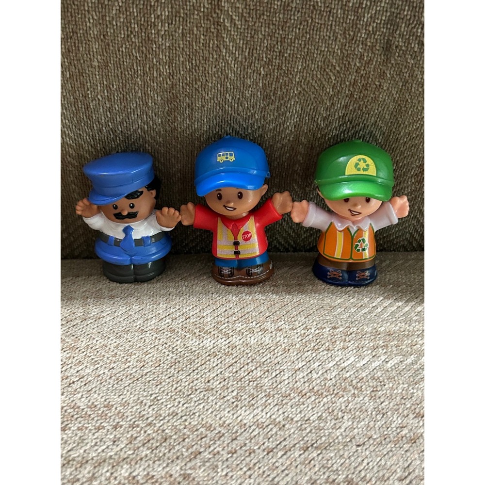Fisher Price Little People Community Workers Figures Police Bus Recycling 3pc
